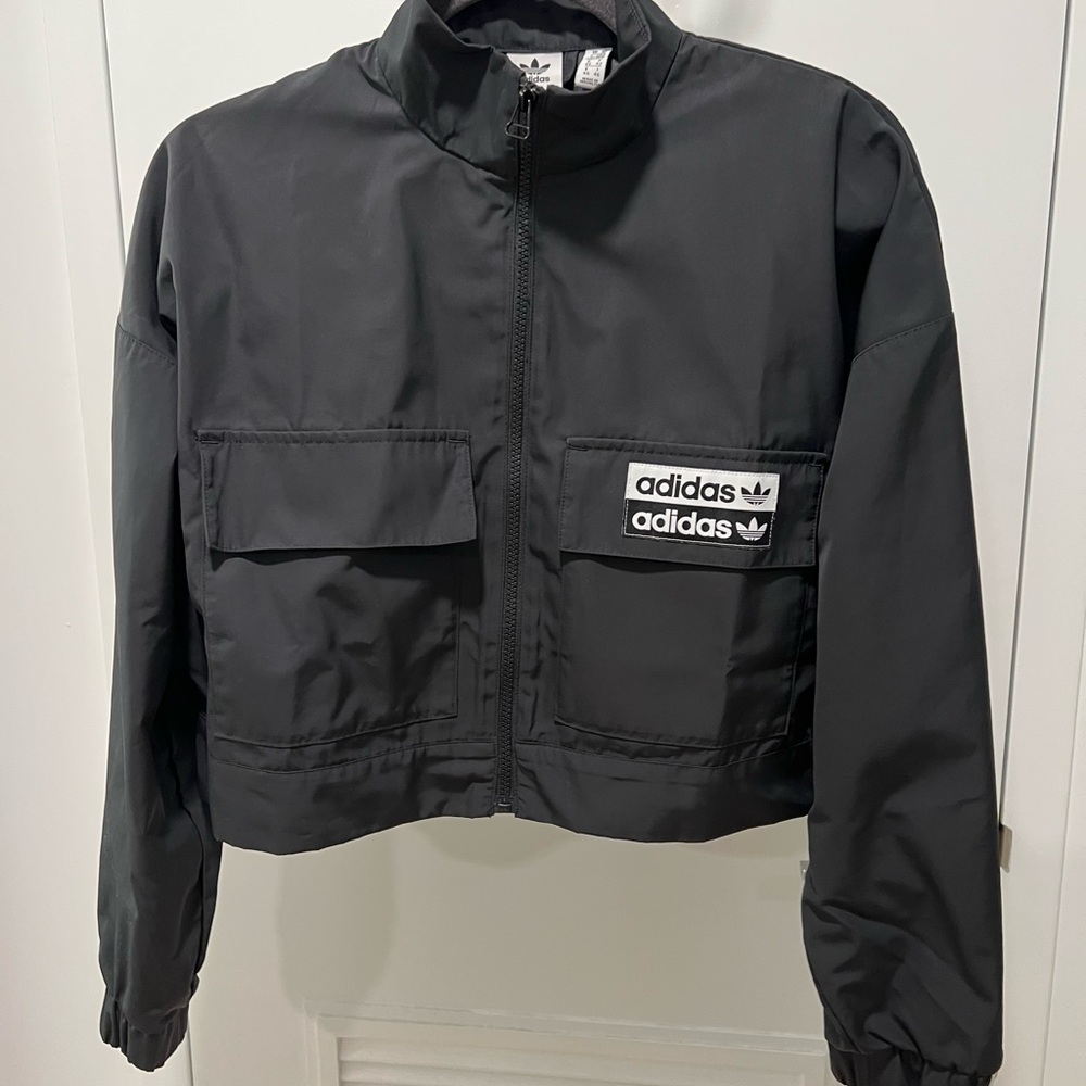 Adidas Black Cropped Jacket Size Medium